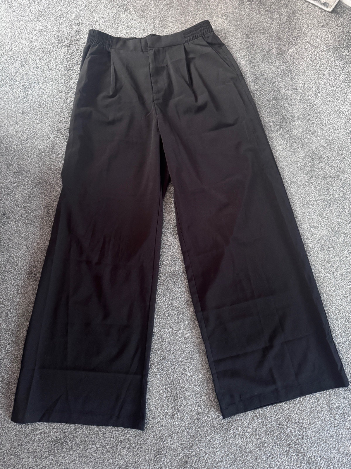 Cider Black Wide Leg Tailored Trousers Size L UK 14–16 High Waist
