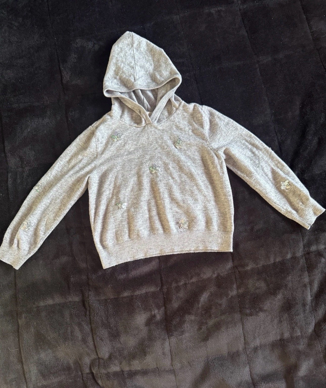 John Lewis Kids Grey Knitted Hoodie Age 6 Sequin Stars Lightweight Jumper