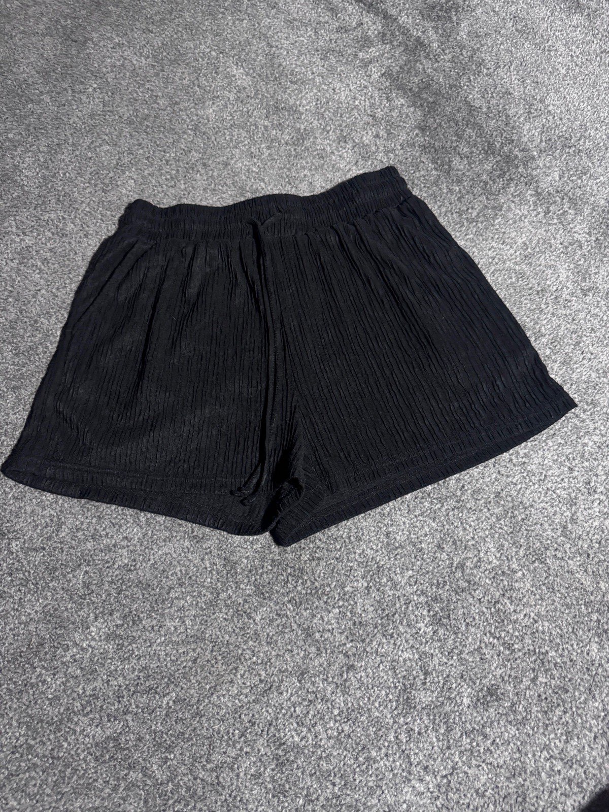 Love Poem Womens Black Crinkle Shorts Size L UK 12-14 Elastic Waist Summer