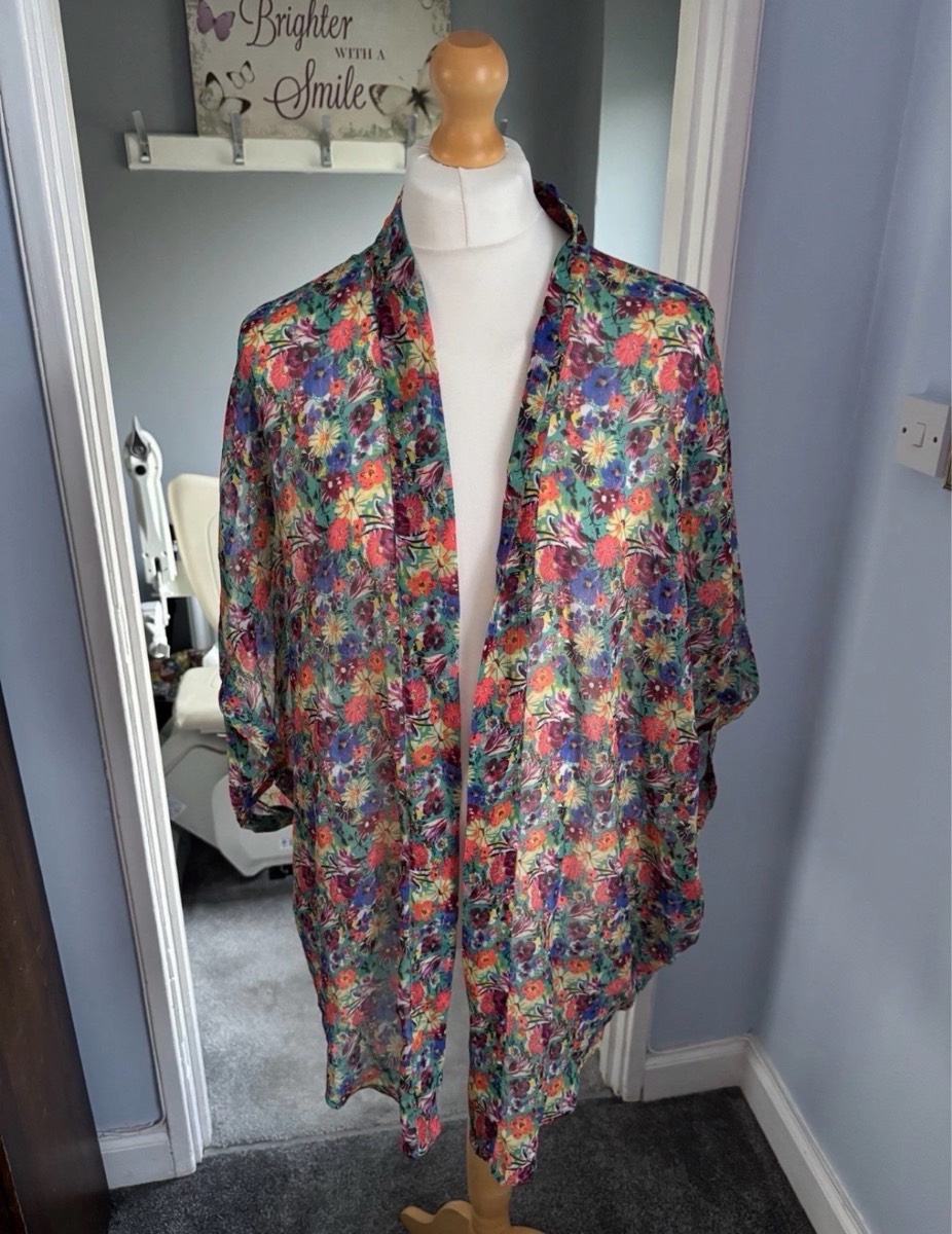Coleen X Floral Kimono Cover Up Green Multi UK 8-10 Lightweight Open Front BNWT