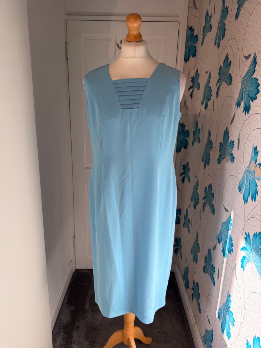 Vintage Jacques Vert Shift Dress Light Blue UK 16 Sleeveless Wedding Occasion