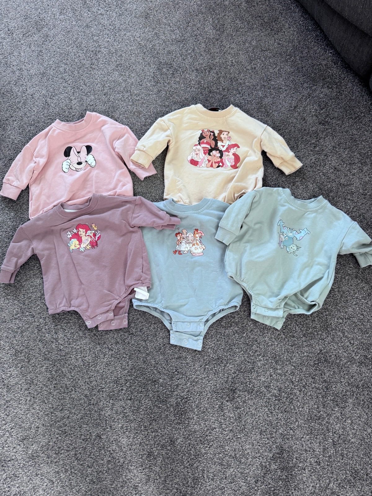 Dolly Wears Disney Baby Romper Bundle, Pastel Multi, 3-6 Months, 5 Pack