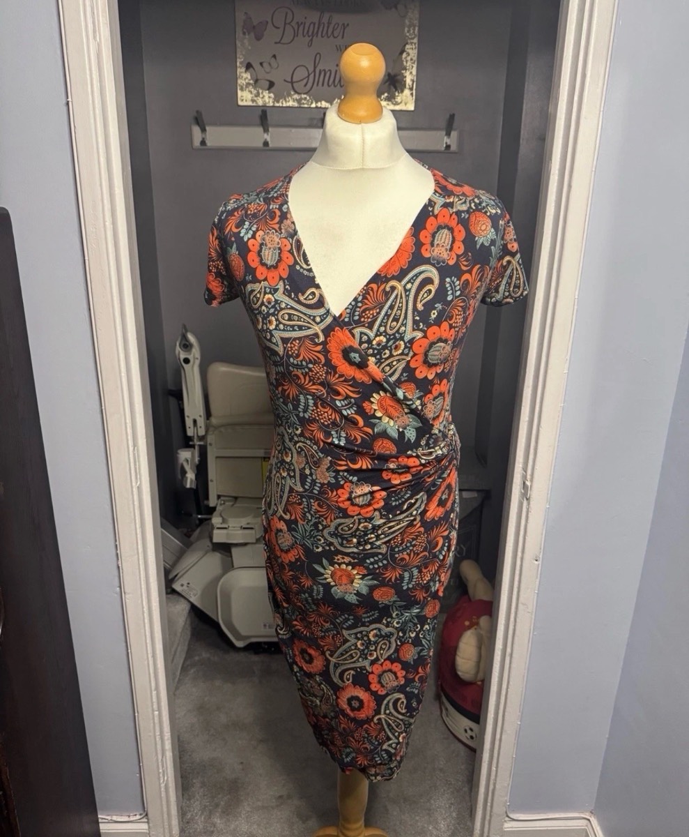 Joe Browns Wrap Midi Dress Navy Floral Paisley Stretch UK 10 Boho Summer