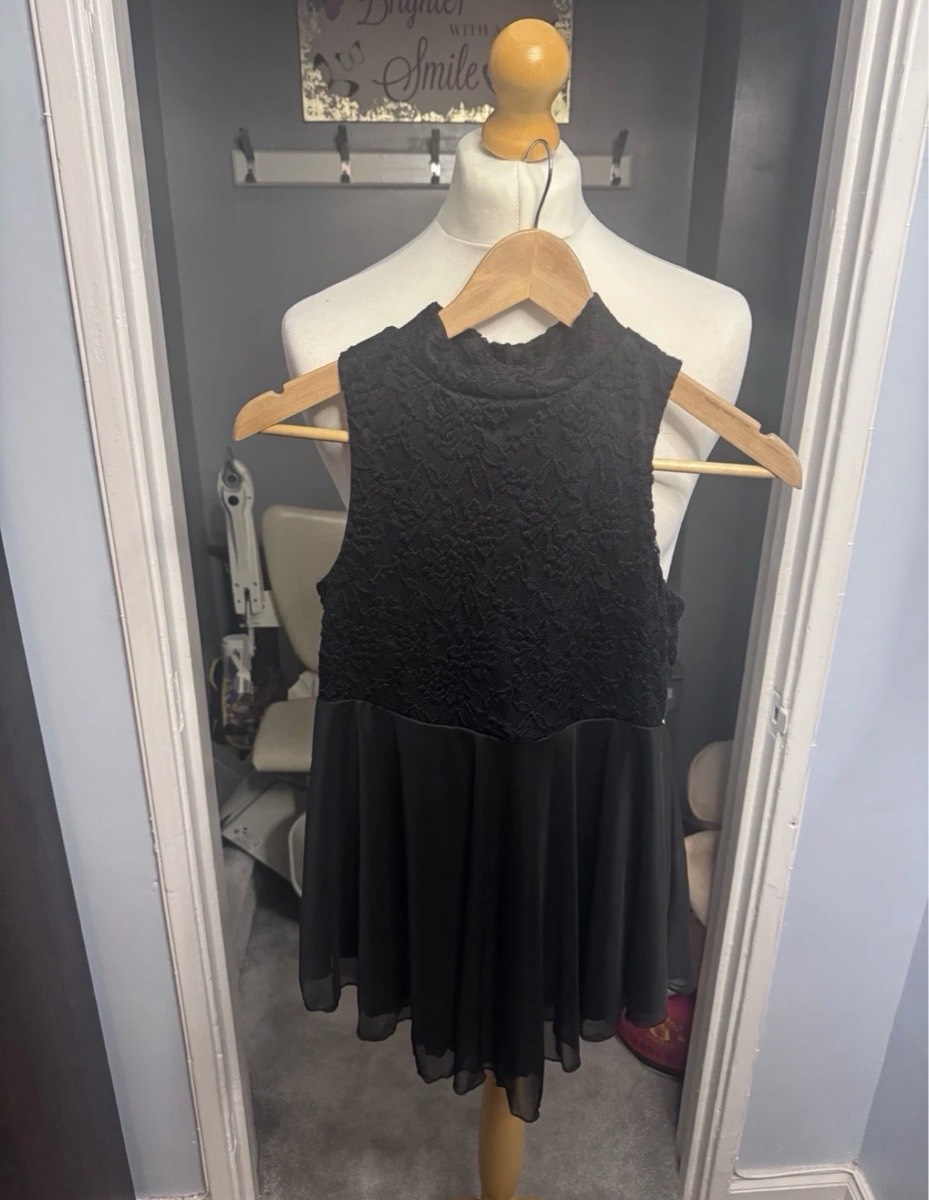 New Look Sleeveless Lace Skater Dress Black UK 8 High Neck Party Summer