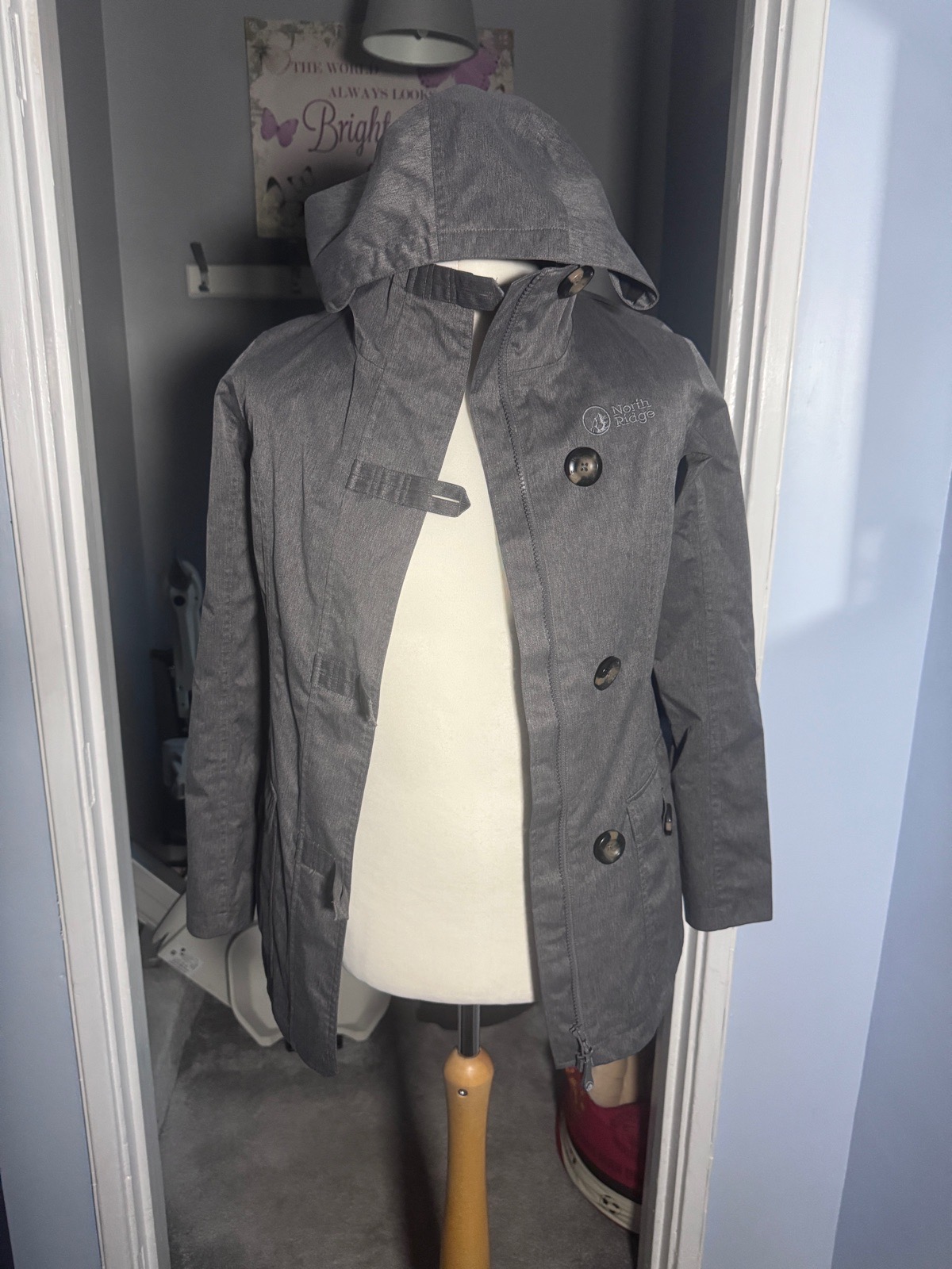 North Ridge Hooded Parka Coat Grey UK 8 Lightweight Outdoor Jacket