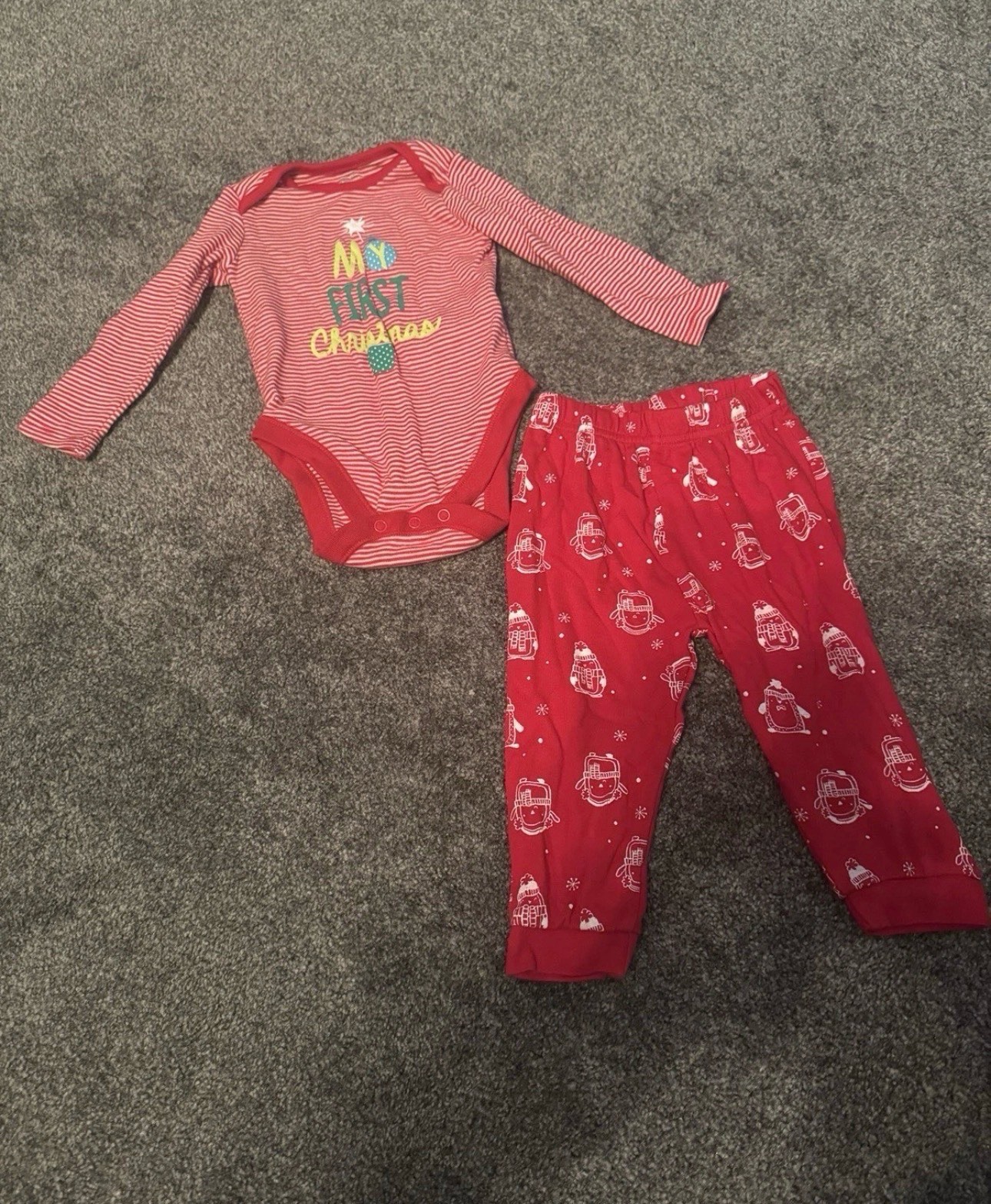 F&F Christmas Outfit Set, Red, 9–12 Months, Bodysuit & Trousers