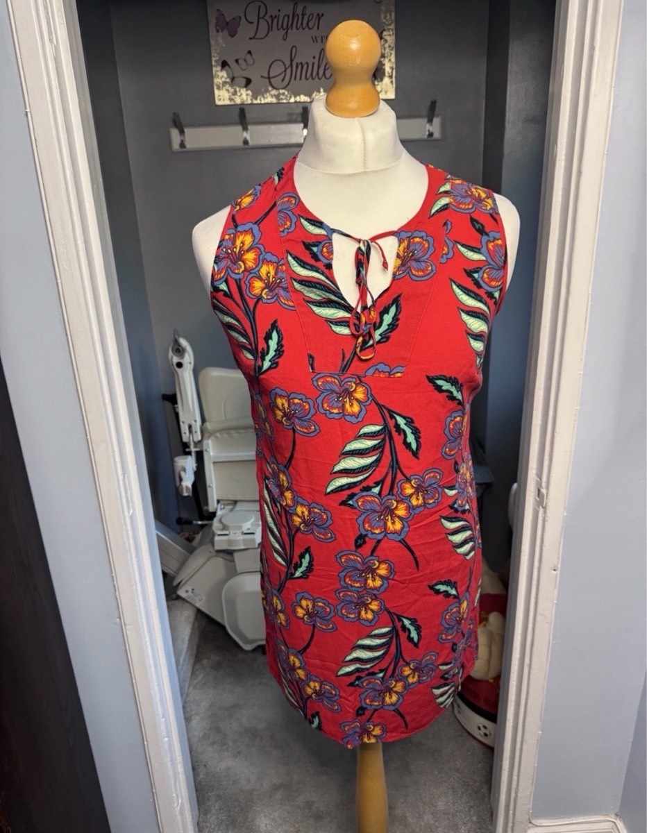 Papaya Mini Shift Dress Red Floral UK 12 Sleeveless Floral Summer Viscose