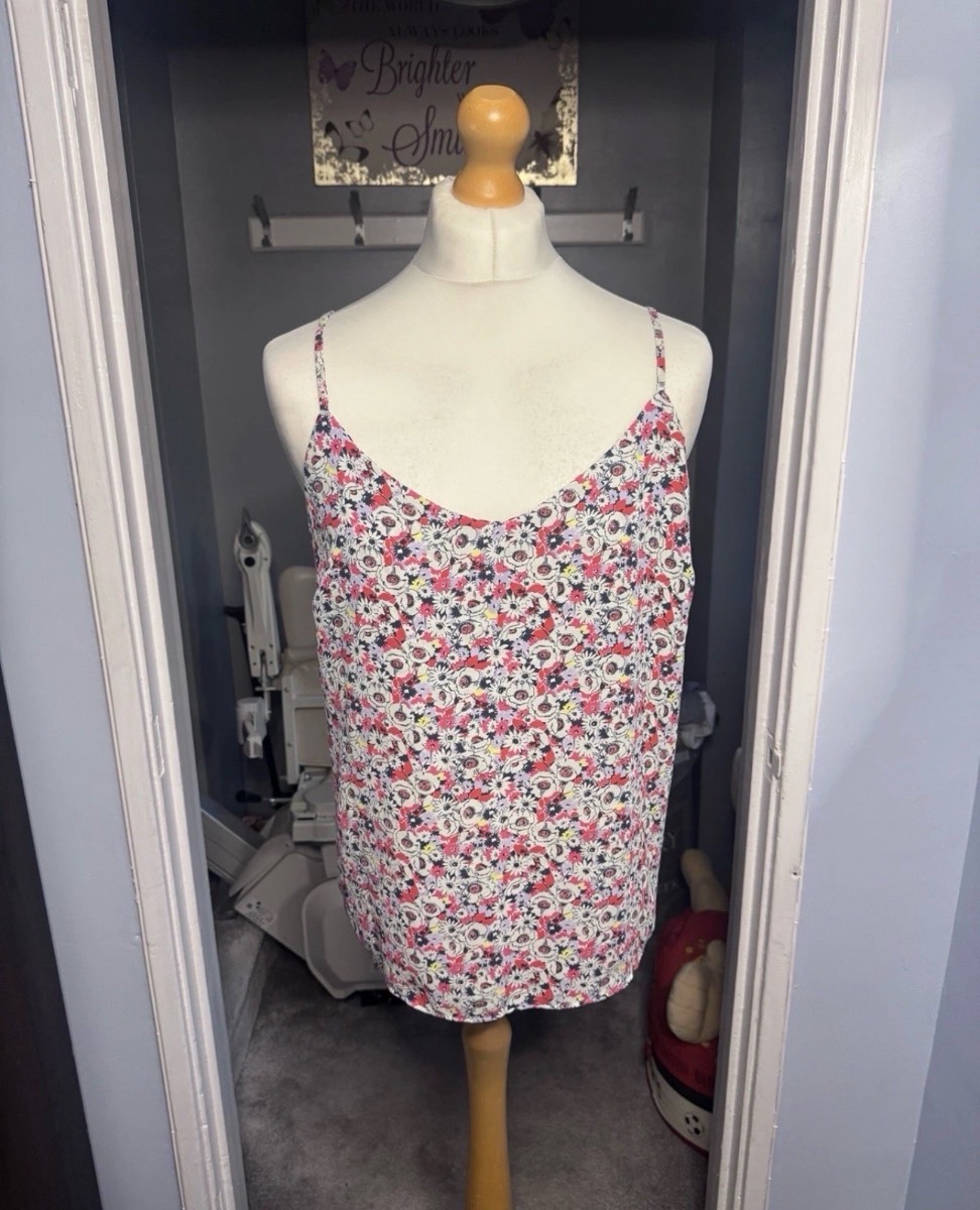 Next Floral Cami Top White Pink Floral UK 18 Sleeveless Summer Vest Top