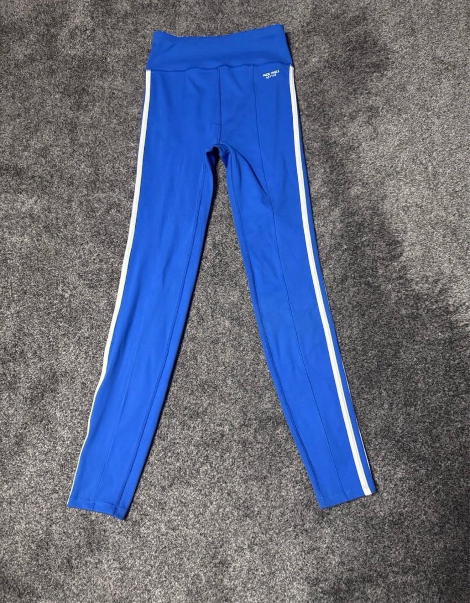 Jack Wills Active Leggings Blue UK 8 High Waist Side Stripe Gym Yoga