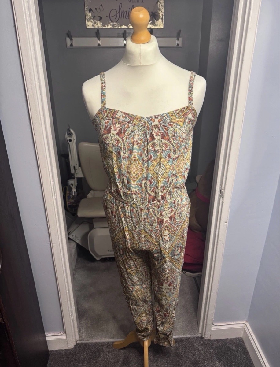 Monsoon Jumpsuit Multi Paisley Print UK 10 Adjustable Straps Boho Summer