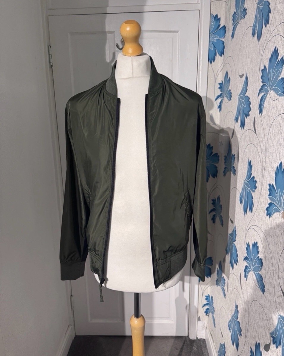 Hollister Bomber Jacket, Khaki Green, Small (S), Lightweight Zip-Up Summer