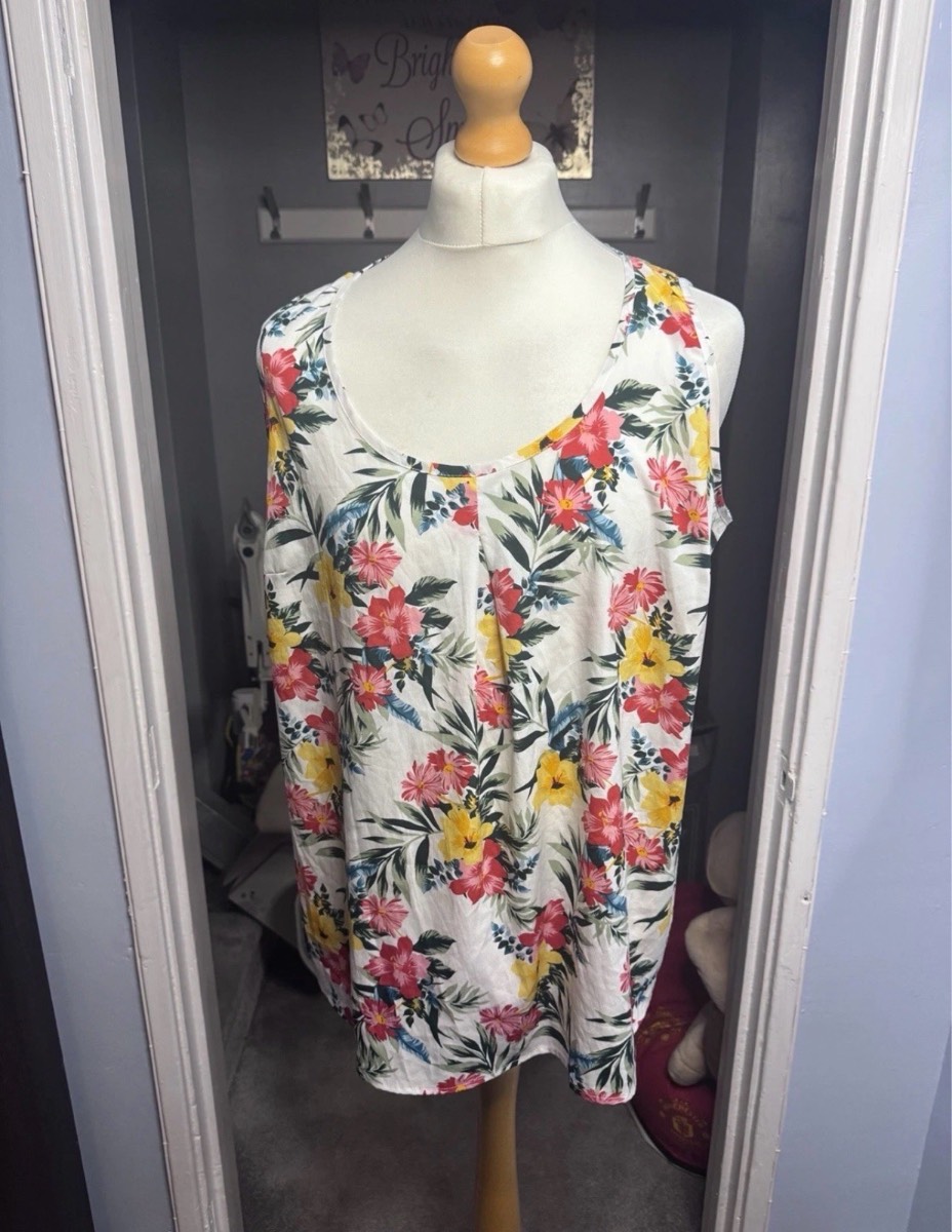 Capsule Floral Sleeveless Blouse White UK 22 Tropical Summer Top