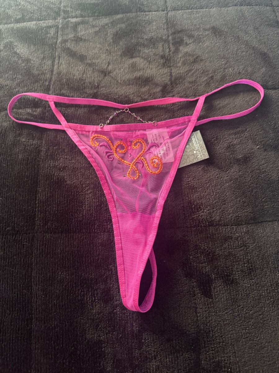 Ann Summers Jewel String Plum Pink Size 8–10 Embroidered Mesh Thong BNWT