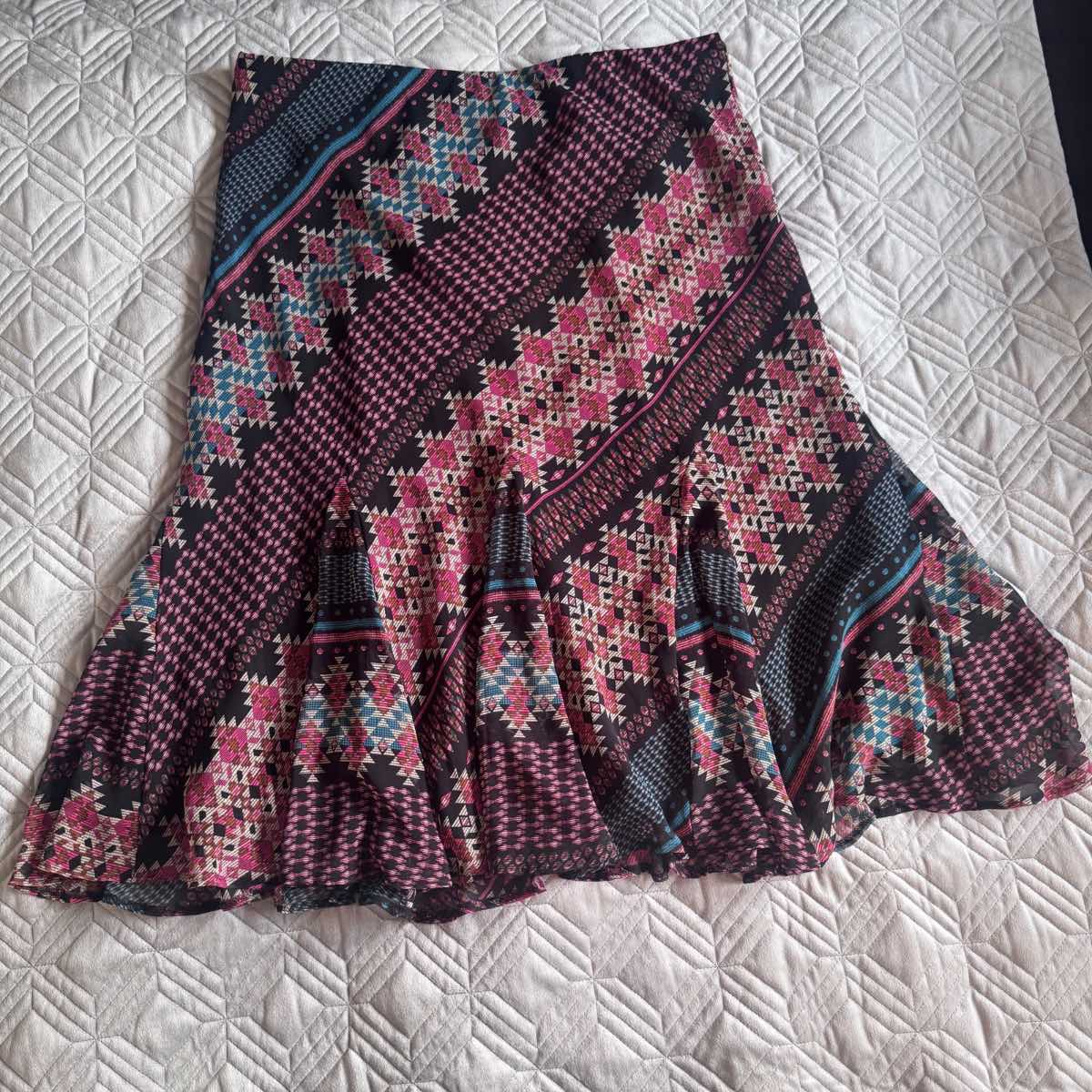 M&S Flared Skirt Multi UK 18 Geometric Aztec Print Midi Boho Summer
