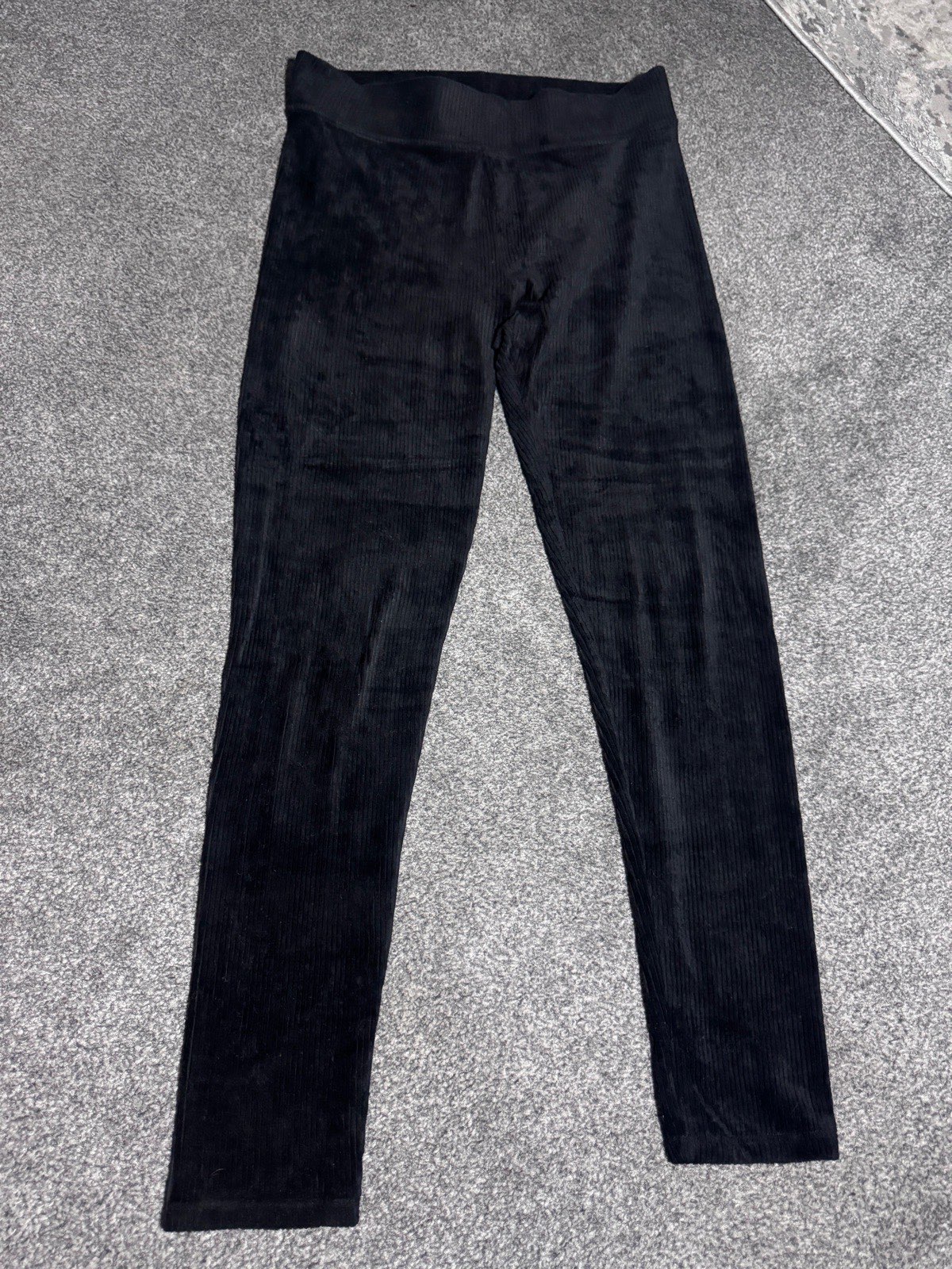 M&S Collection Black Corduroy Leggings UK 14 Long Stretch Skinny Trousers