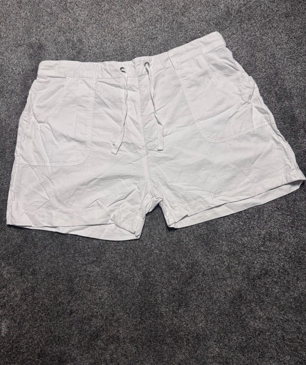 Yours Casual Summer Shorts White UK 20 Elasticated Drawstring 100% Cotton