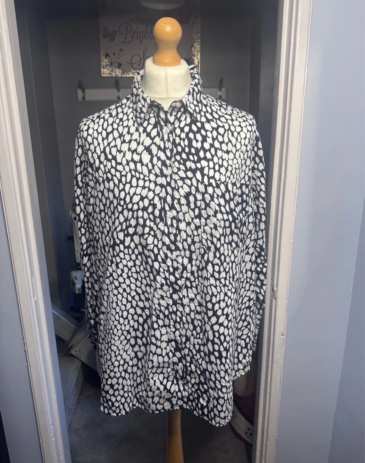 M&S Collection Women’s Shirt Navy Ivory UK 22 Animal Print 100% Cotton