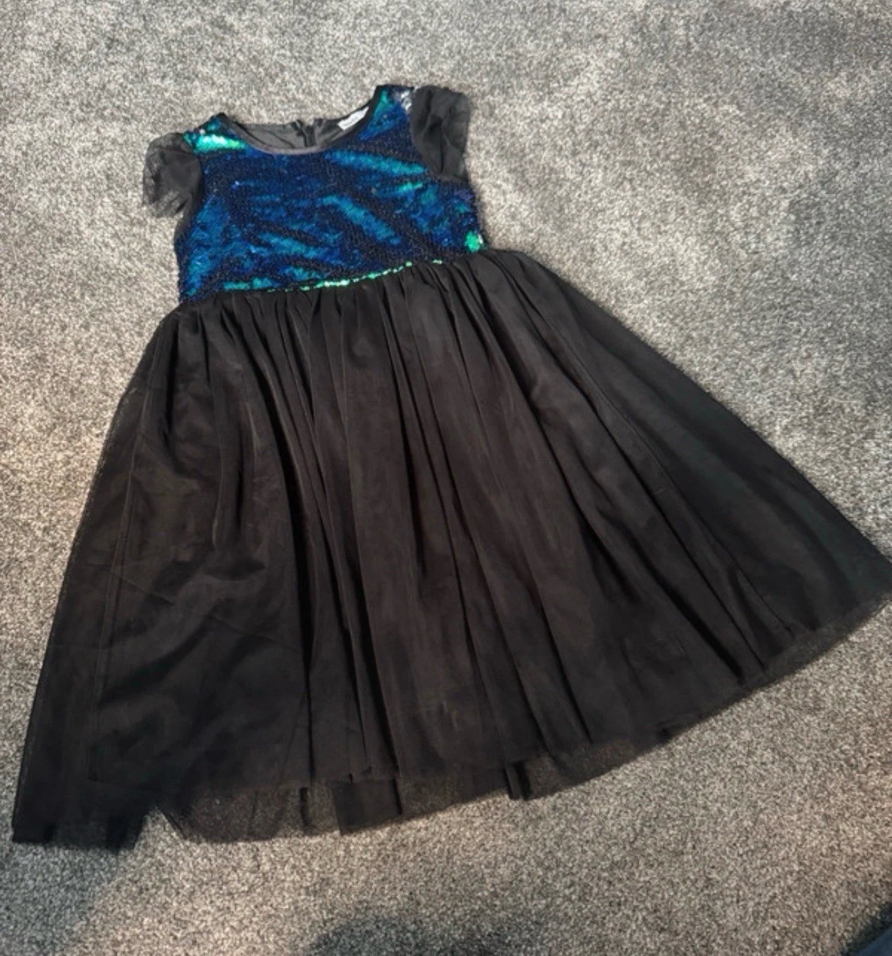 M&Co Kids Party Dress Black Blue Green Sequins Tulle Age 8-9 134cm