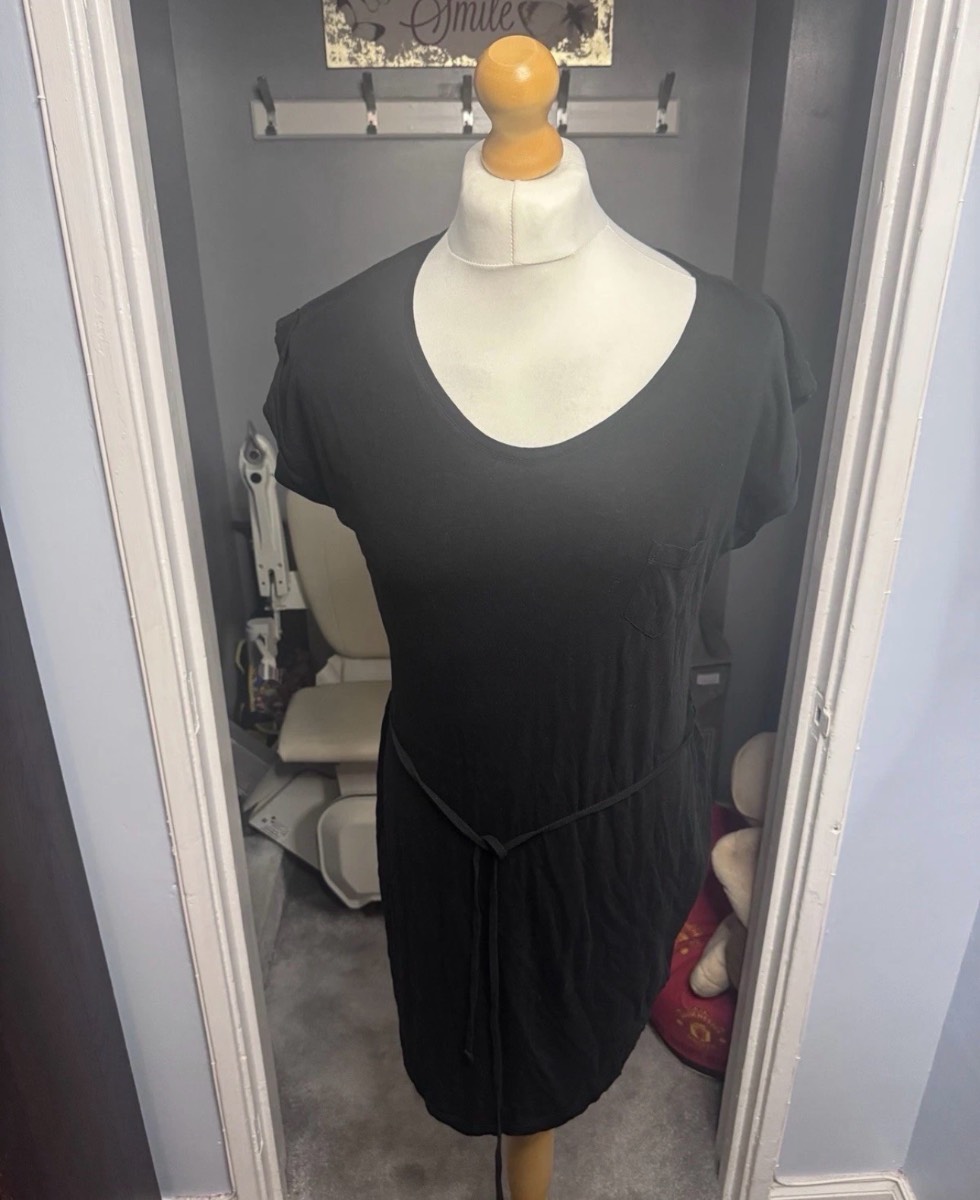 H&M Basic T-Shirt Dress Black UK 8-10 (S) 100% Cotton Summer Casual