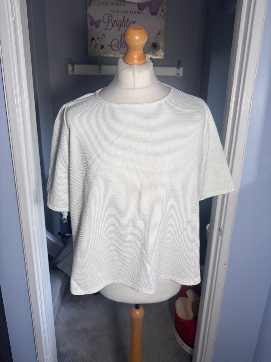 New Look Textured Boxy Top White UK18 Short Sleeve Casual Summer Blouse