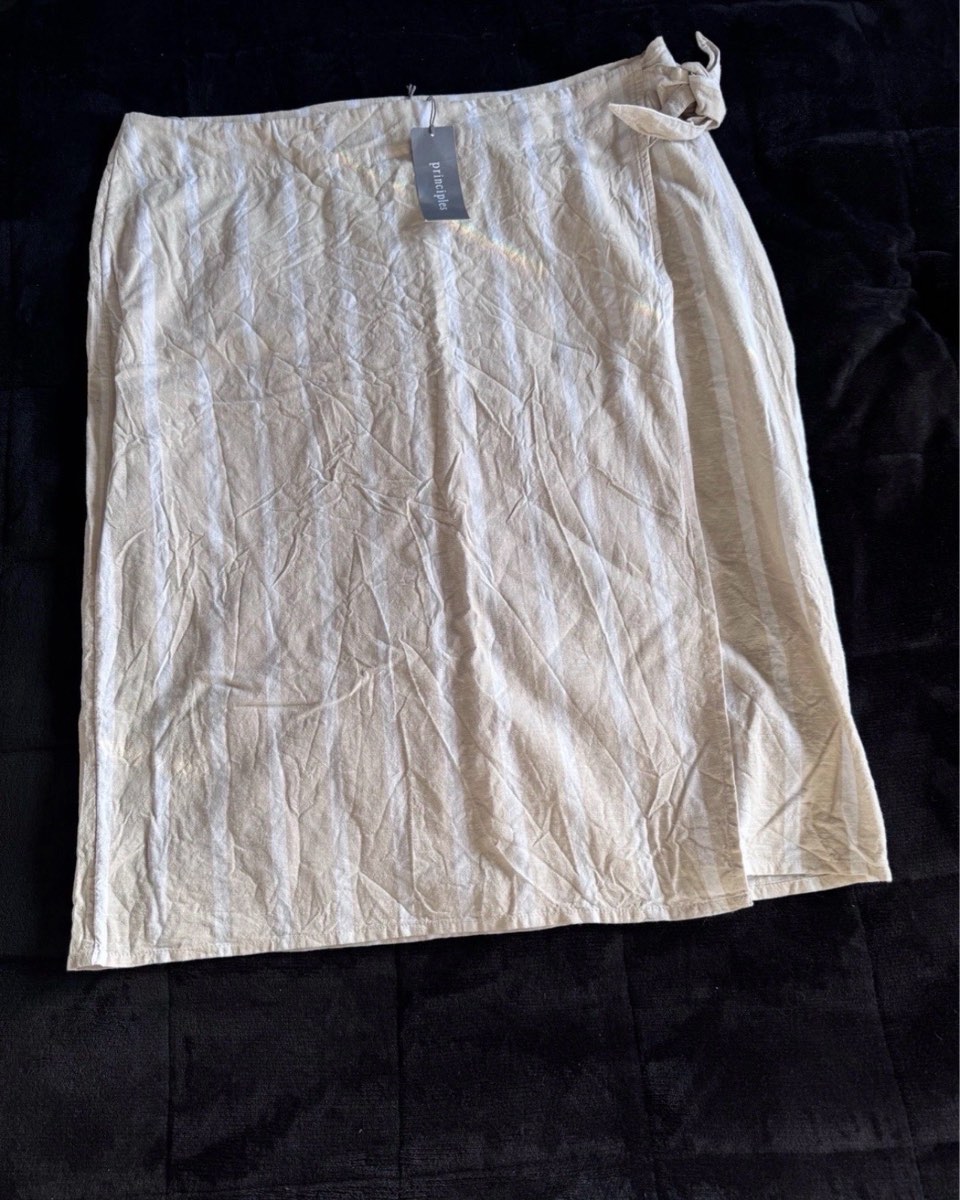 Principles Wrap Midi Skirt Cream UK 20 100% Cotton Tie Waist BNWT Summer
