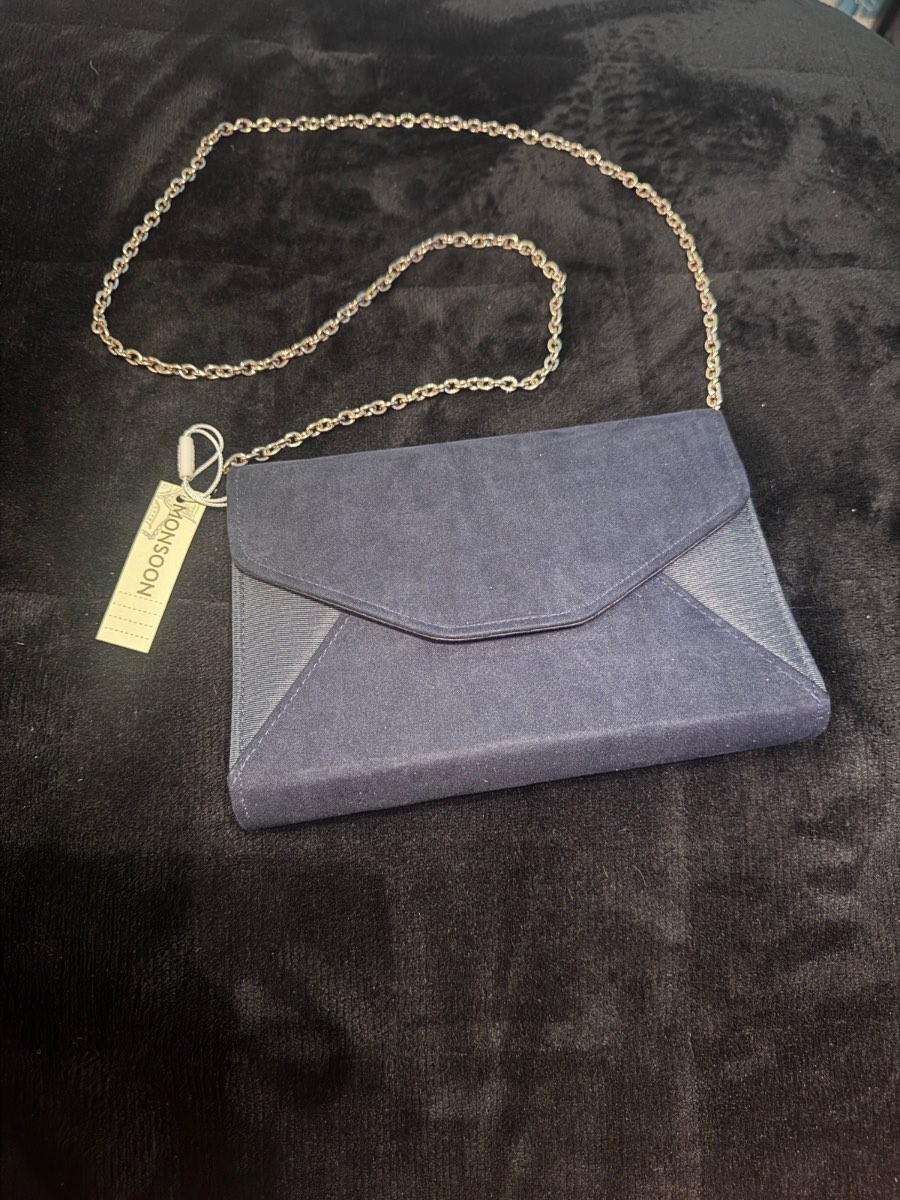 Monsoon Clutch Bag Navy One Size Chain Strap Envelope Evening Occasion BNWT