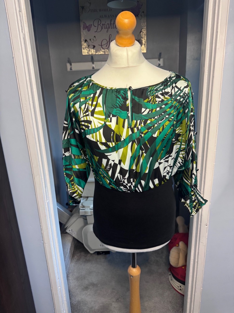 Star By Julien Macdonald Blouse Green Black UK 16 Tropical Print Summer Top