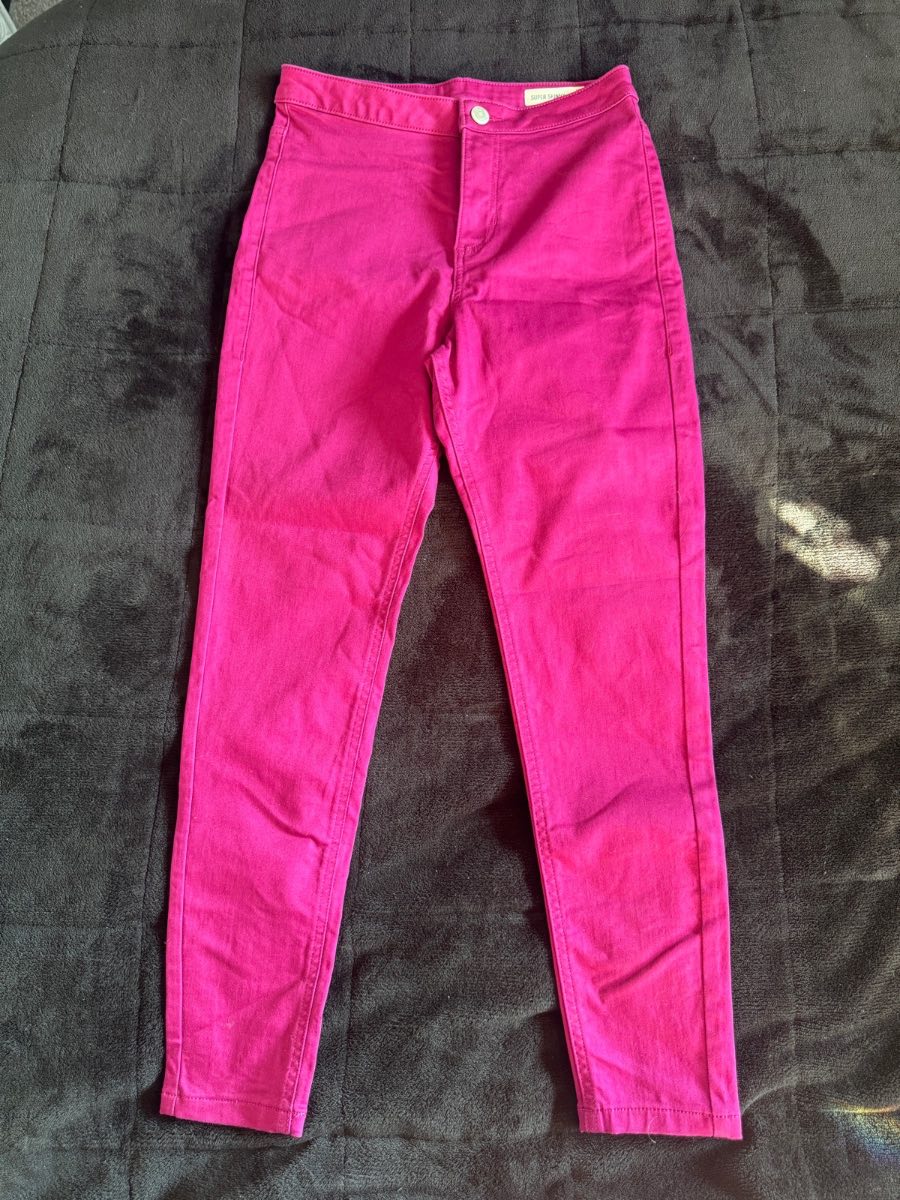 M&S Super Skinny Jeans Magenta Pink UK 10 Short Stretch Denim High Rise