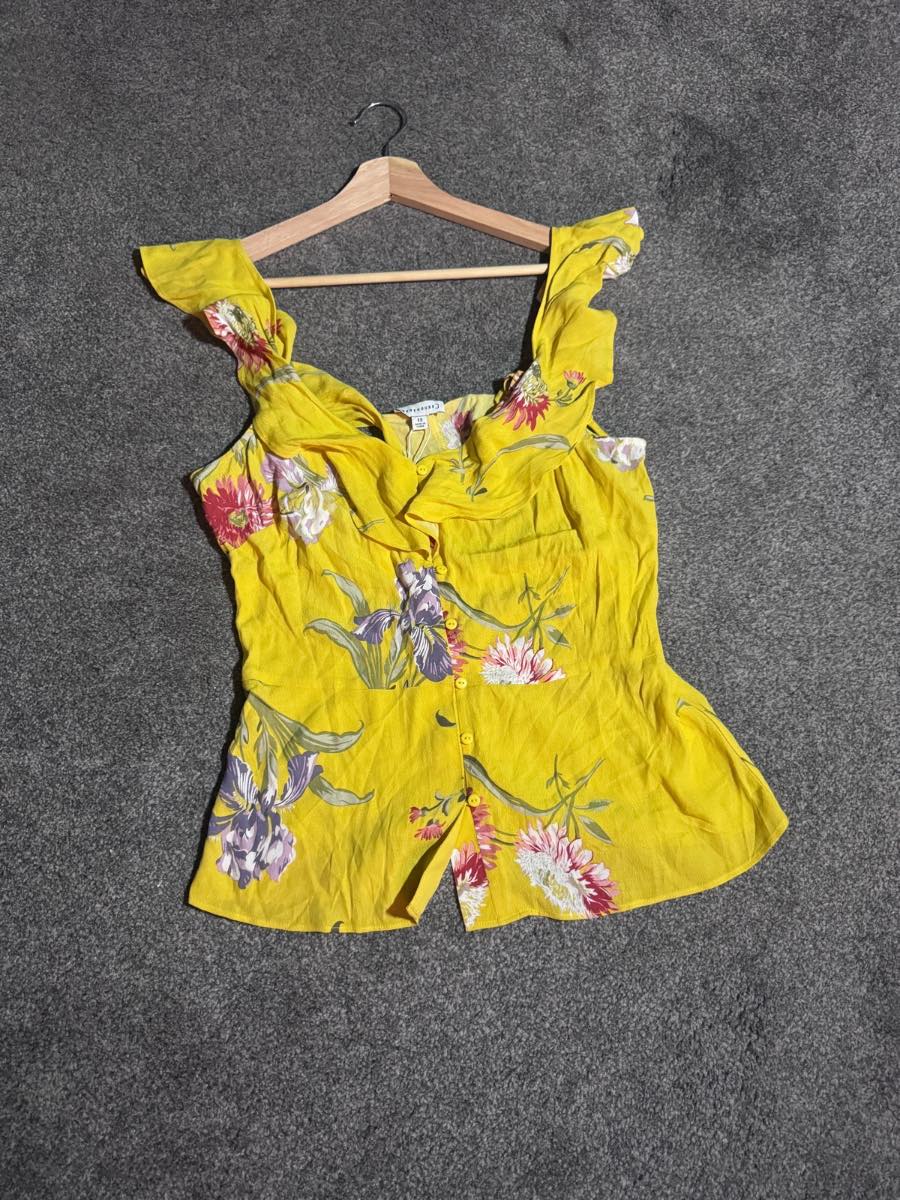 Warehouse Floral Frill Top Yellow UK 12 NWT Sleeveless Peplum Summer Blouse