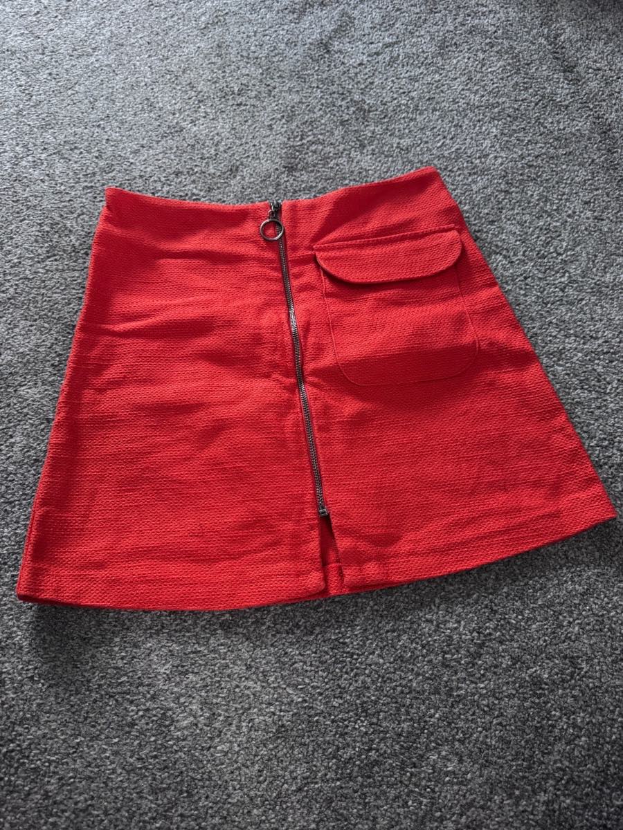 Topshop Summer A-Line Mini Skirt Orange UK 10 Textured Ring Zip Pocket