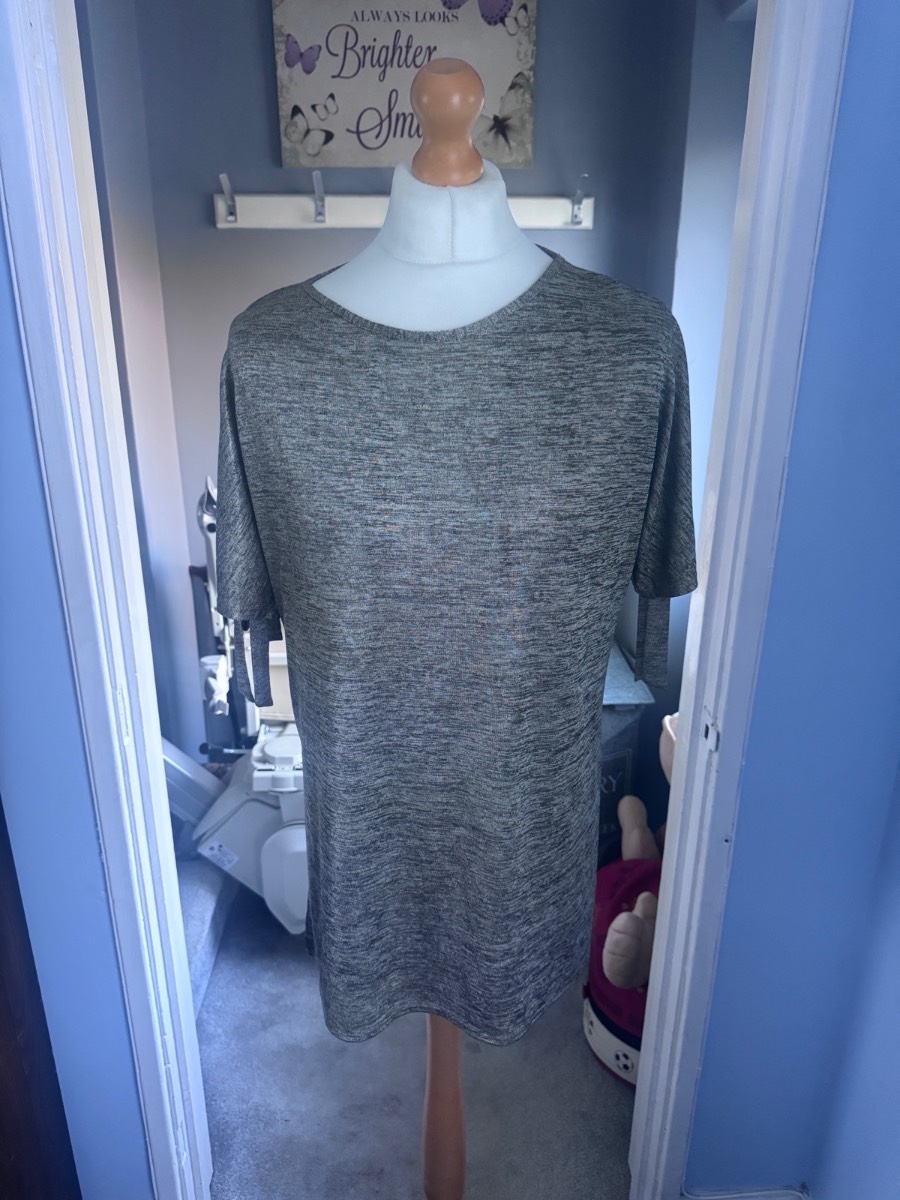 George Tunic Top Grey Marl UK 14 Tie Sleeve Stretch Casual Longline Blouse