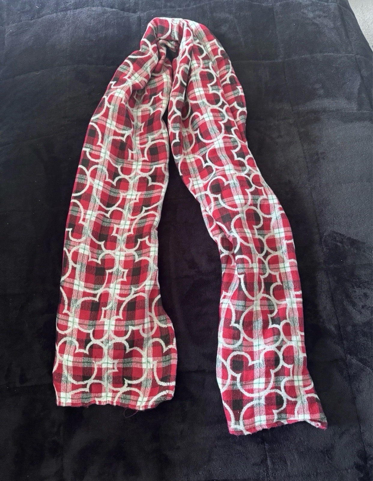 Reversible Scarf, Red Tartan & Cream, One Size, Mouse Silhouette Print