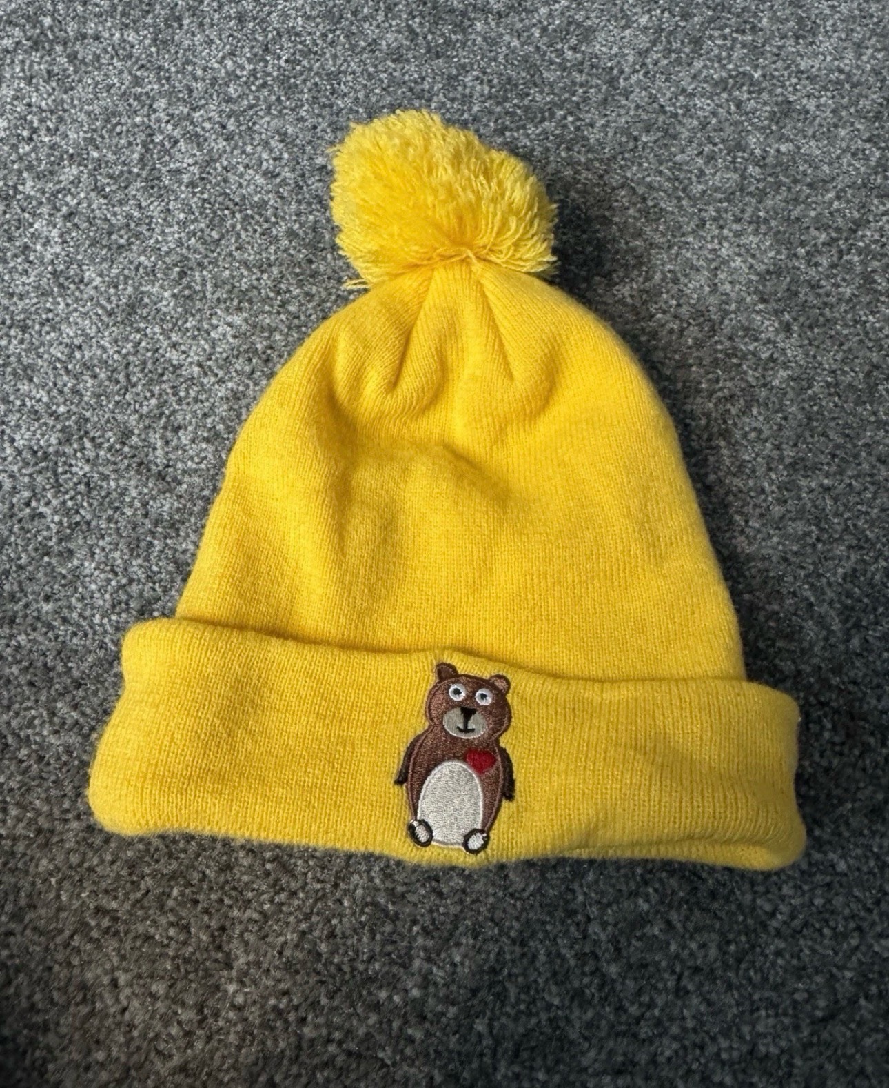 New Era Youth Beanie Hat Yellow Bear Pom Pom Cuffed Winter One Size