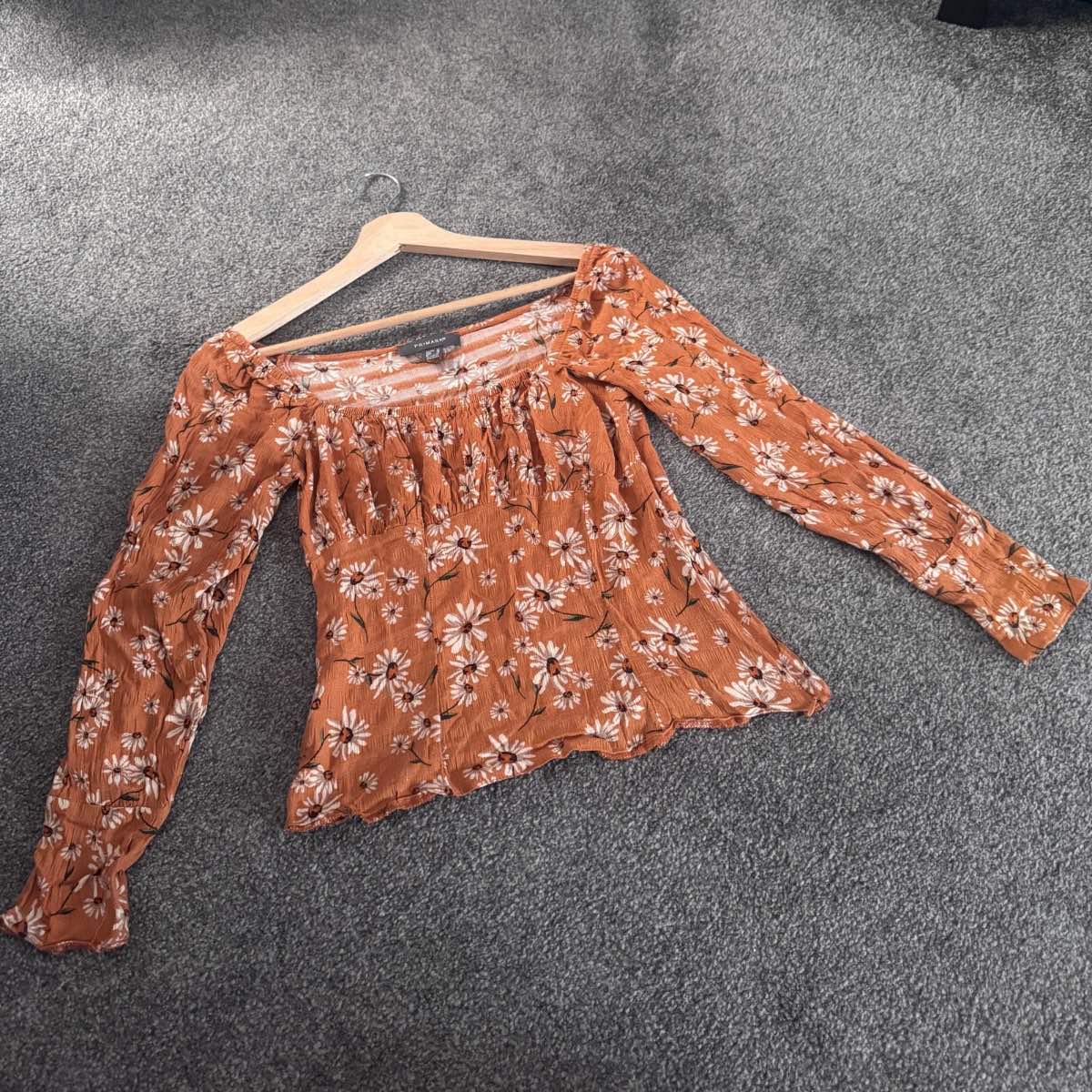 Primark Bardot Blouse Orange Floral UK 10 Off Shoulder Summer Boho Top