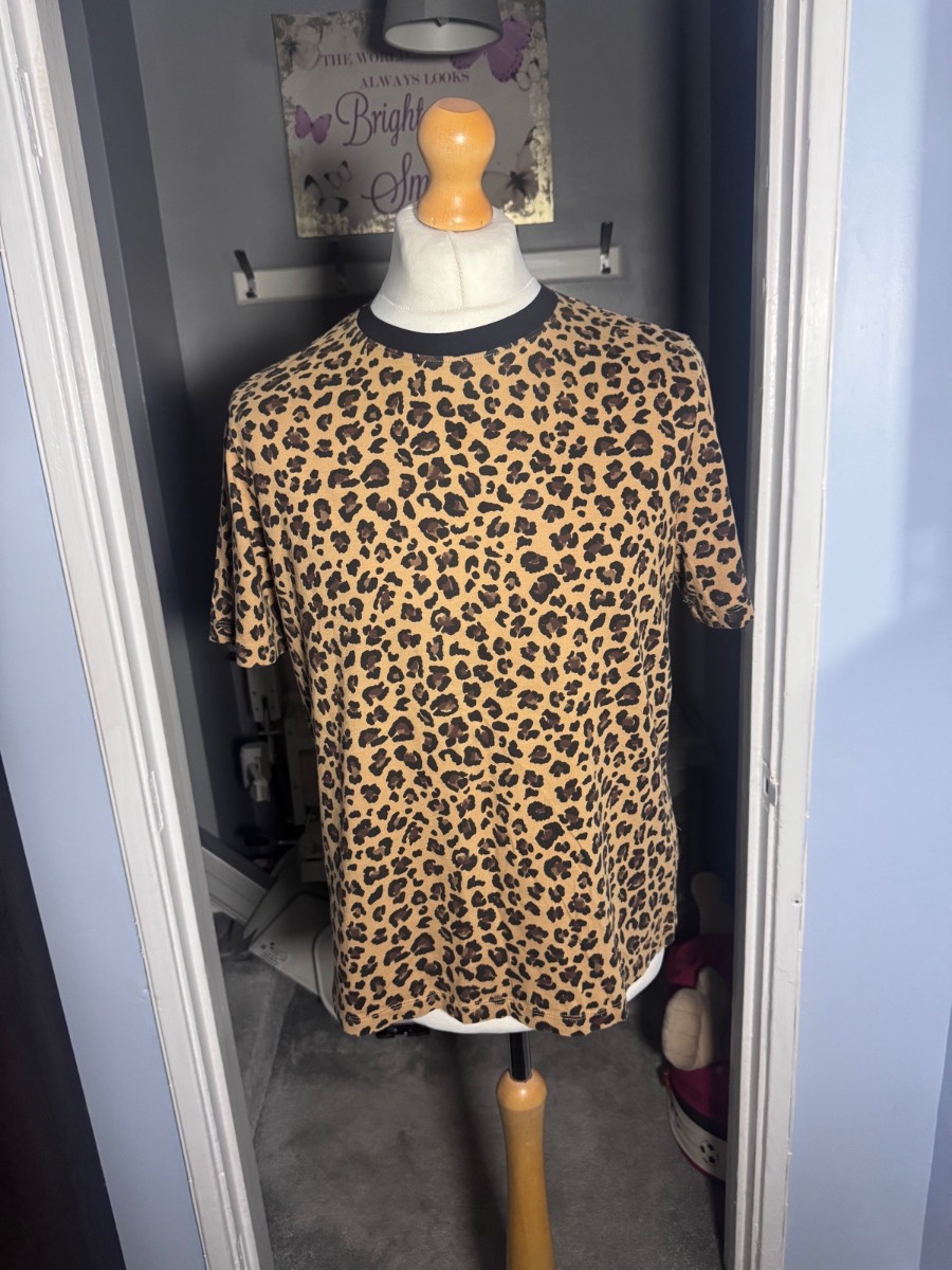 M&S Collection Leopard Print T-Shirt Brown UK 16 100% Cotton Animal Print Top