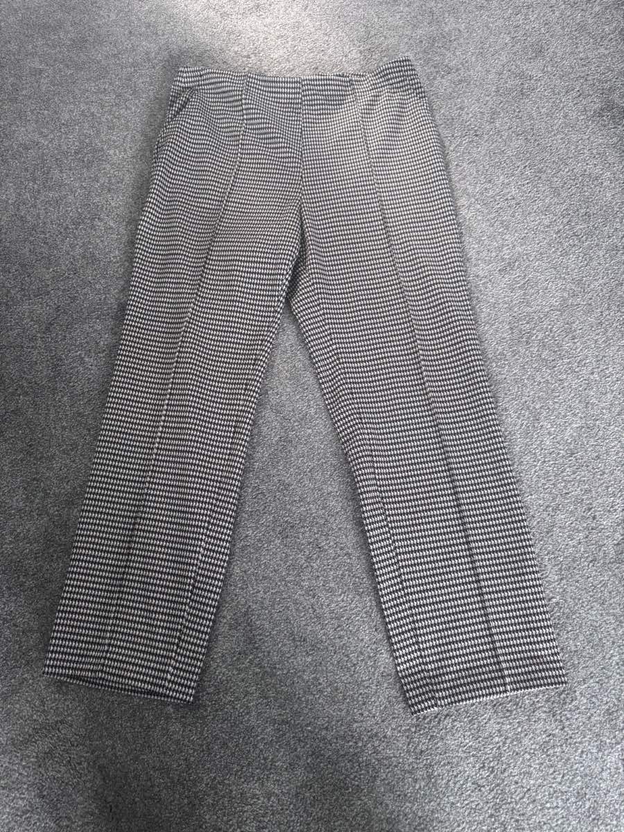 M&S Collection Trousers Black & White Houndstooth Check UK 16 Regular Smart Stretch