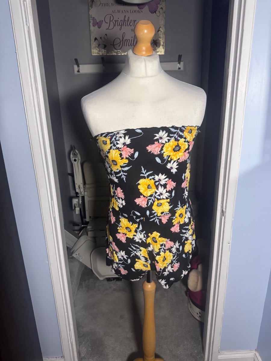 H&M Strapless Playsuit Black Floral UK 12 Bandeau Summer Festival Holiday