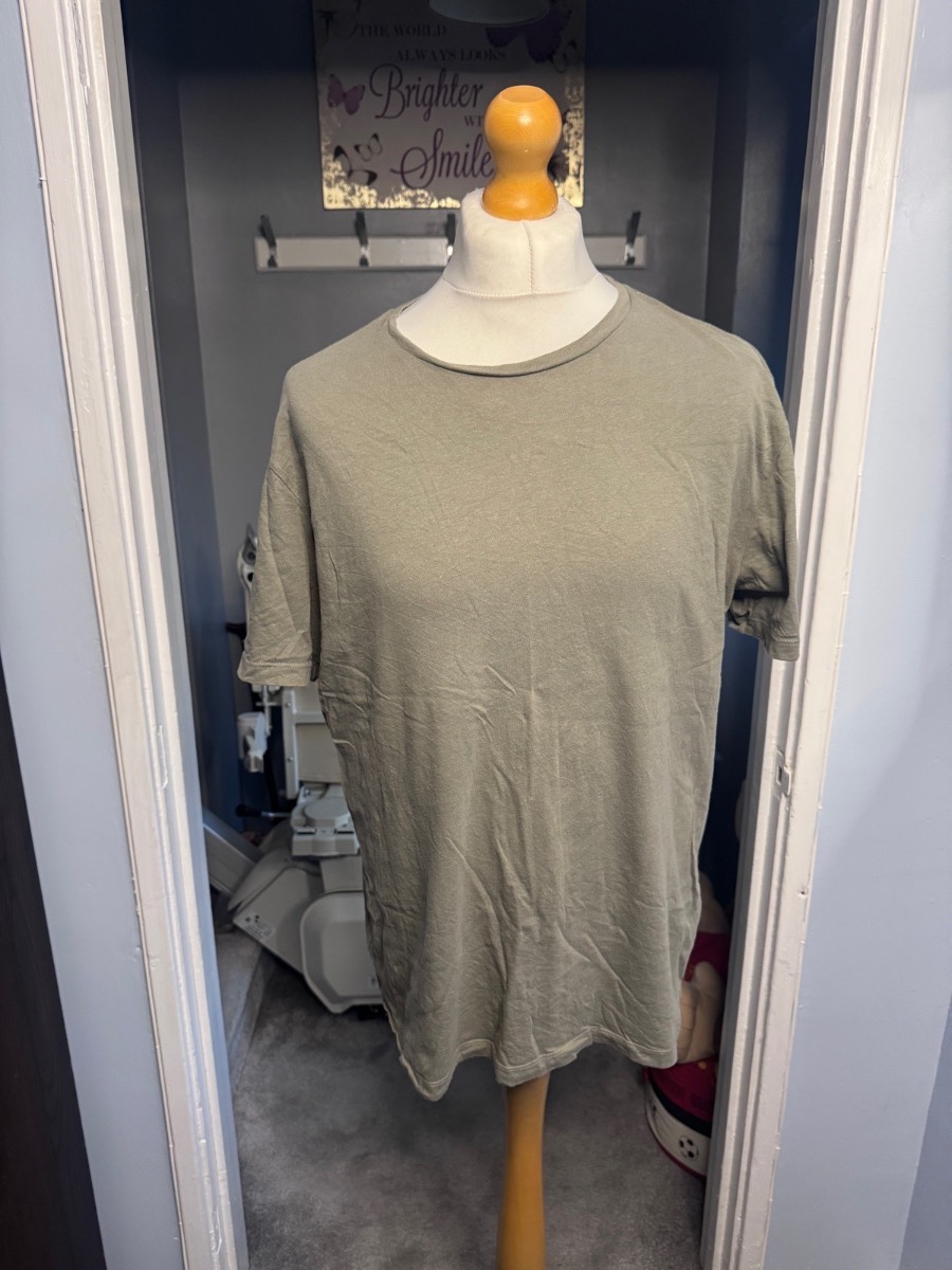 Superdry T-Shirt Khaki Green XL Crew Neck 100% Cotton Short Sleeve