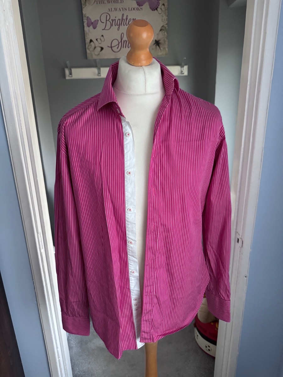 Zara Man Tailored Fit Shirt Pink White Stripe Medium (EU 40) 100% Cotton Summer