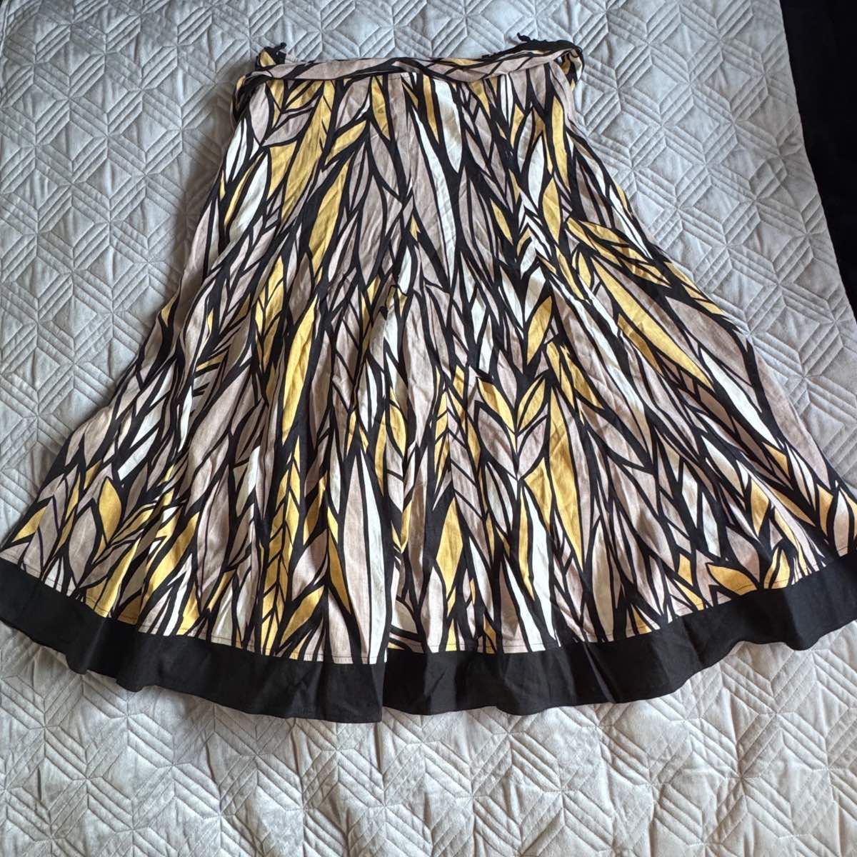 M&S Collection Linen Blend Midi Skirt UK 14 Yellow Mix Tie Waist Summer Midi Skirt