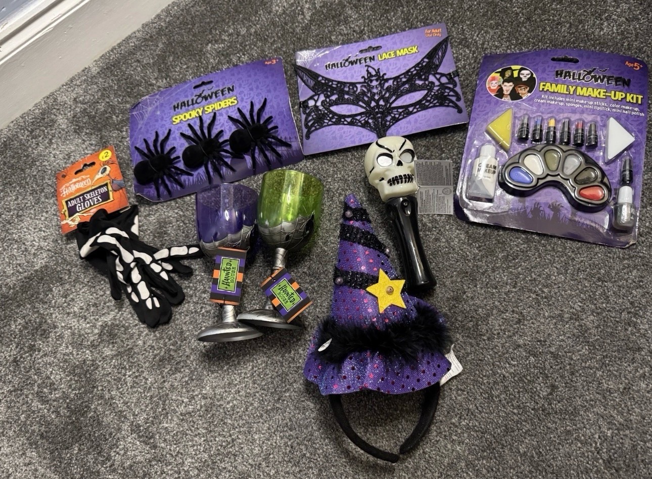 Halloween Fancy Dress Bundle Adults Kids Mask Hat Goblets Spiders Makeup