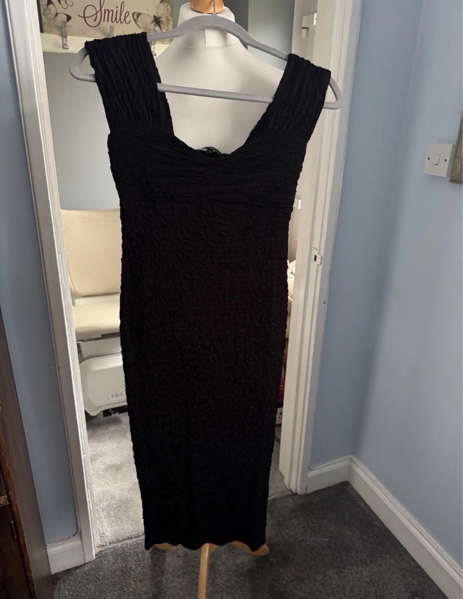 River Island Bodycon Midi Dress Black UK 10 Textured Stretch Sleeveless