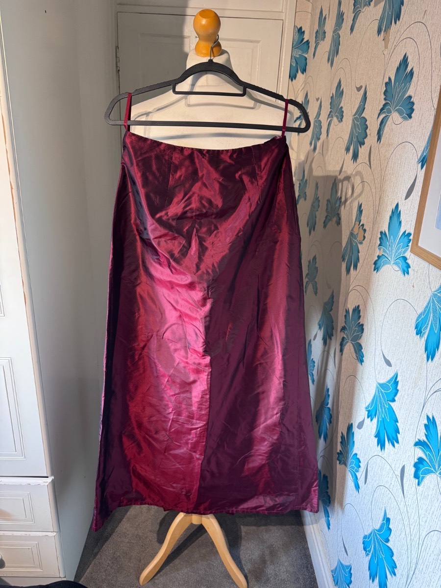 Monsoon Strapless Midi Dress Burgundy UK 12 100% Silk Occasion Made In England