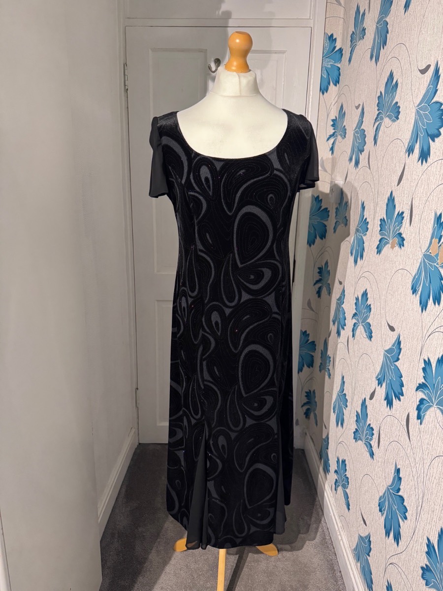 Roman Originals Maxi Dress Black XL (UK 16-18) Glitter Flocked Evening Occasion Formal