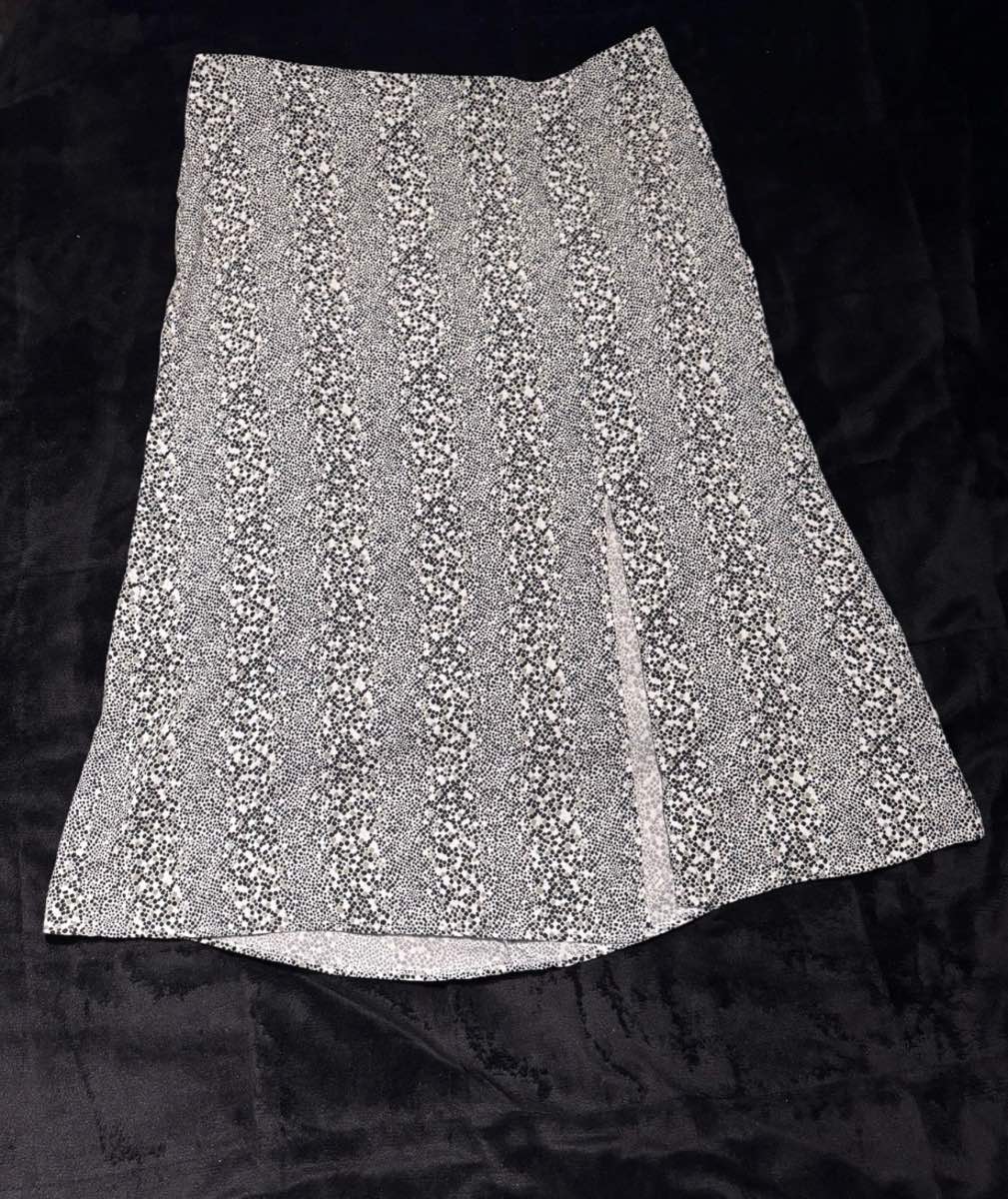 Miss Selfridge Midi Skirt Black & White Animal Print UK 14 Side Split 100% Viscose