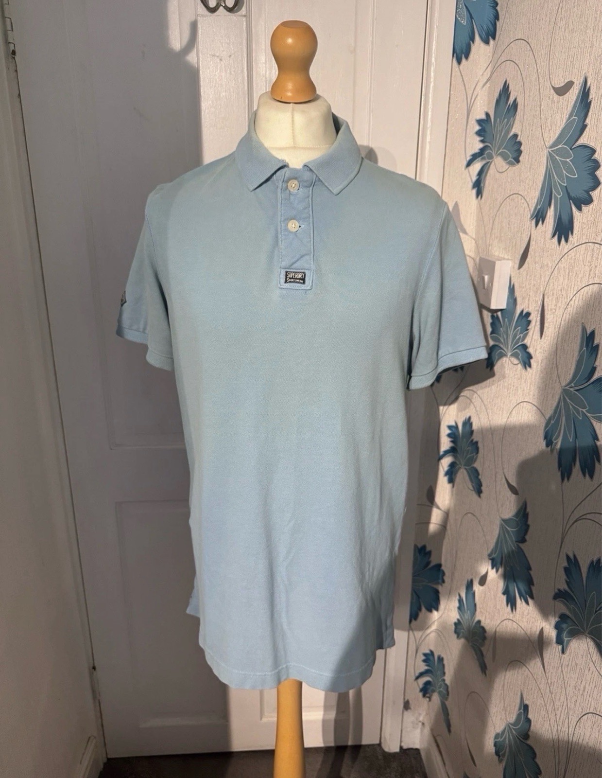 Superdry Polo Shirt Light Blue XXL Vintage Destroyed Sportswear Summer