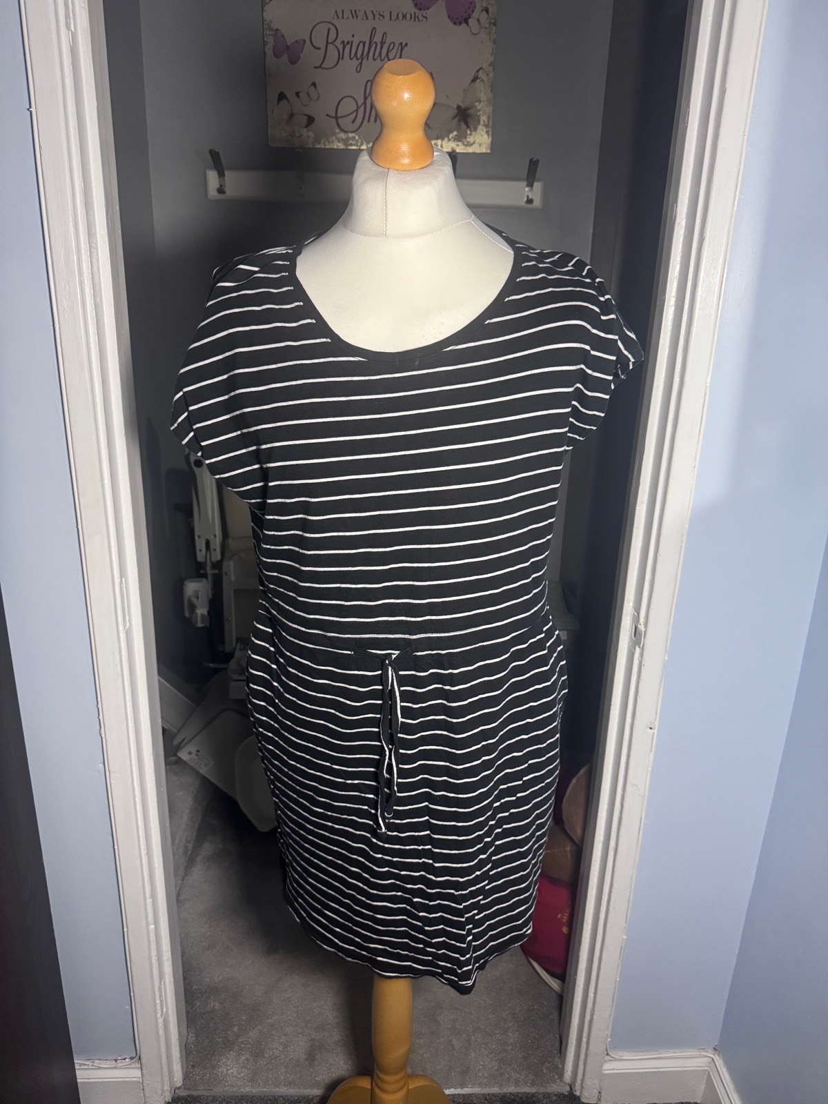 Vero Moda T-Shirt Dress, Black & White Stripe, UK 14 XL, Organic Cotton