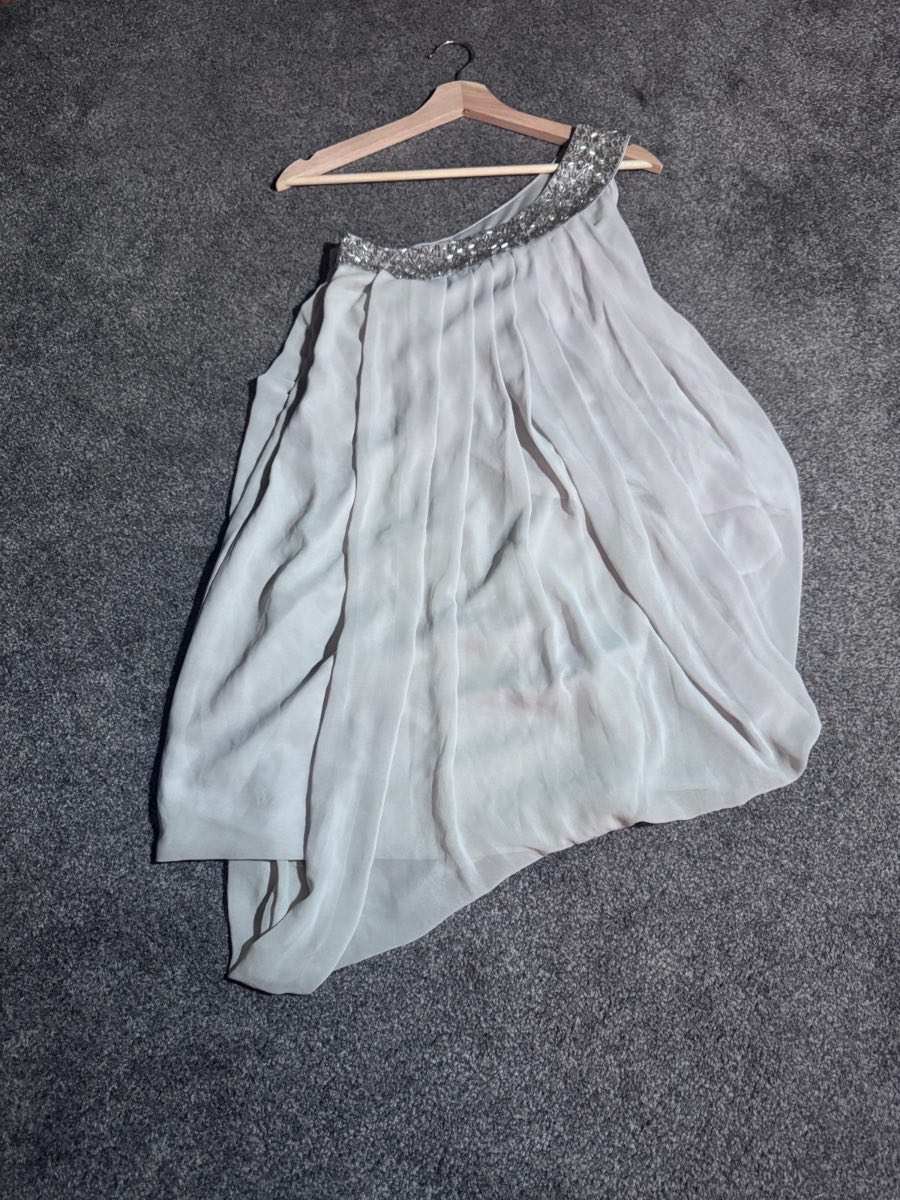 Lipsy Silver Mini Dress UK 8 Embellished Chiffon Cocktail Prom Party