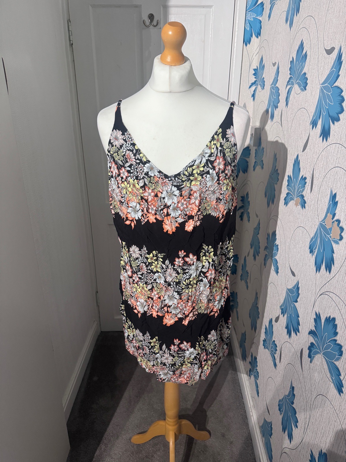 F&F Floral Handkerchief Dress Black UK 20 Summer Holiday