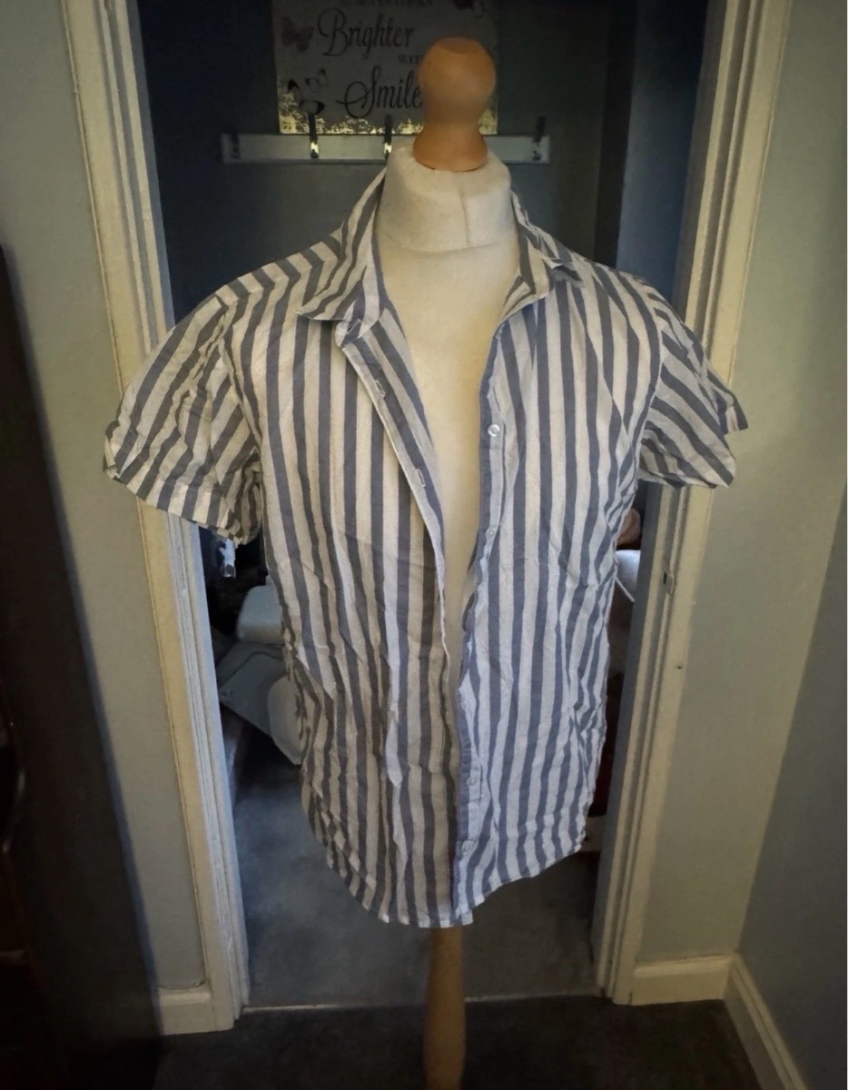 Damart Short Sleeve Summer Shirt Blue White Stripe UK 20 100% Cotton